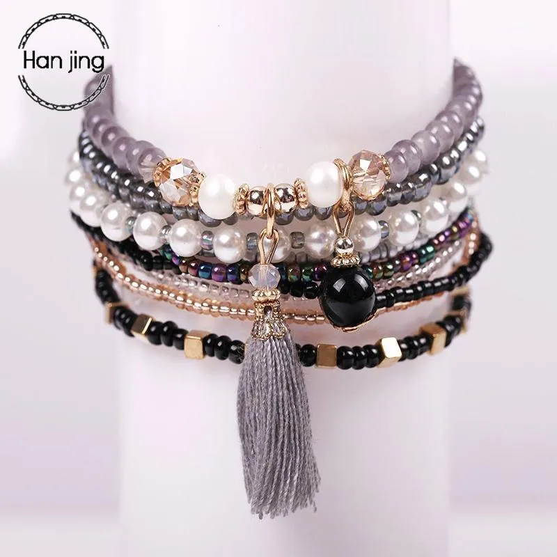 Bohemiska vänskapsarmband armband för kvinnor boho kristallpärlor Tassel charm armband set femme pulseras mujer smycken gåva1