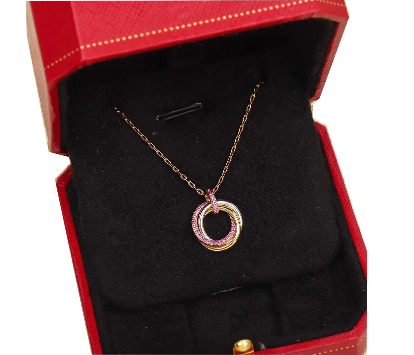 Collier pendentif S Sier avec bague Connect et diamant Fuchsia pour femmes, bijoux de mariage, cadeau avec boîte timbre PS7377