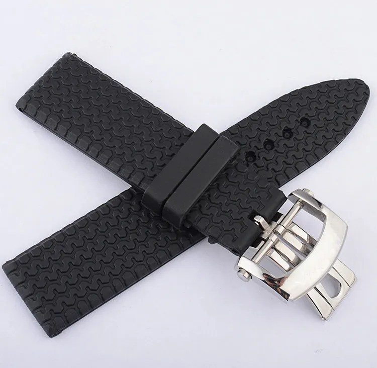 Watch Band In 23mm Rubber Strap Men Watches Stainless Steel Butterfly Buckle high qulaity watchband Fashion Reloj