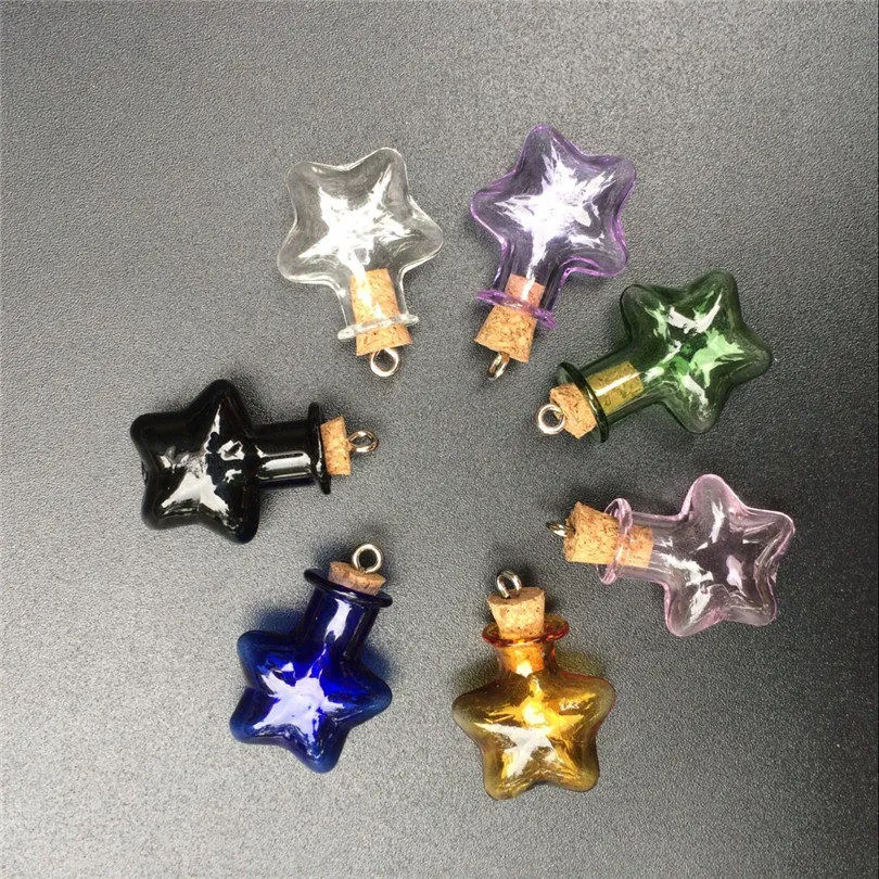 Mini Glass Stars Pendant Bottles With Metal Loop Colors Art Bottles Handmade Wedding Gift Cute Bottles Mix 7Colors 5