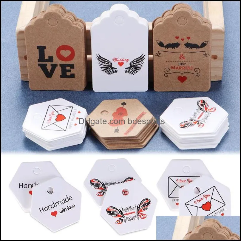 Juldekorationer Festligt partiförsörjning Hem Garden DIY Pendant Happy Valentines Day Kraft Paper Package Wrap Hängande etikett Presentkort