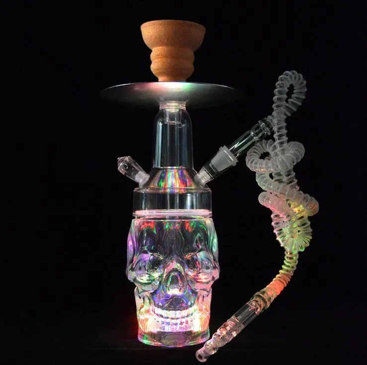 Crâne Transparent Acrylique Narguilé Bong Ensemble Avec Bol De Lumière LED Porte-Charbon Tuyau Shisha Narguile Chicha Fumer Tuyaux D'eau 4 Couleurs