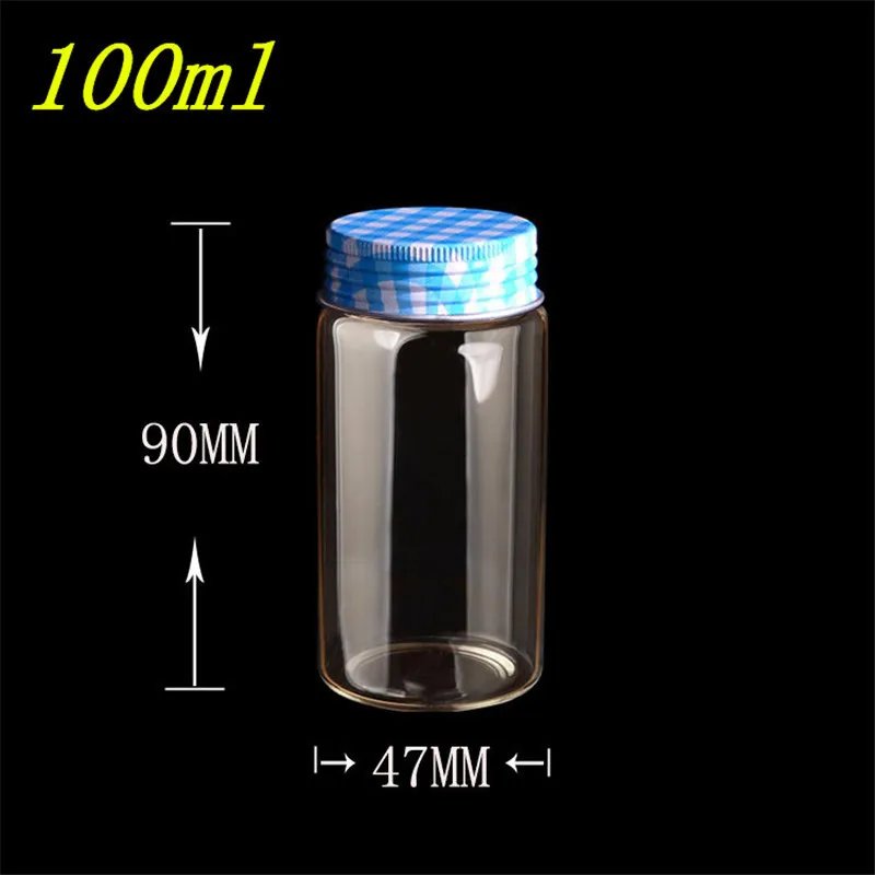 10ピース47×90 mm 100mlガラス瓶シリコーンストッパーブルーメタルネジキャップ漏れ防止の空の密閉容器