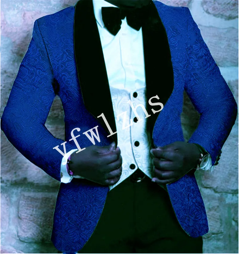 Yeni Stil Kabartma Yakışıklı Şal Yaka Damat smokin Erkekler Suits Düğün / Gelinlik / Akşam Sağdıç Blazer (Ceket + Pantolon + Kravat + Yelek) W391