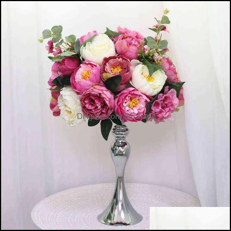 Custom 35cm silk peonies artificial flower ball centerpieces arrangement decor for wedding backdrop table flower ball 13 colors 220110