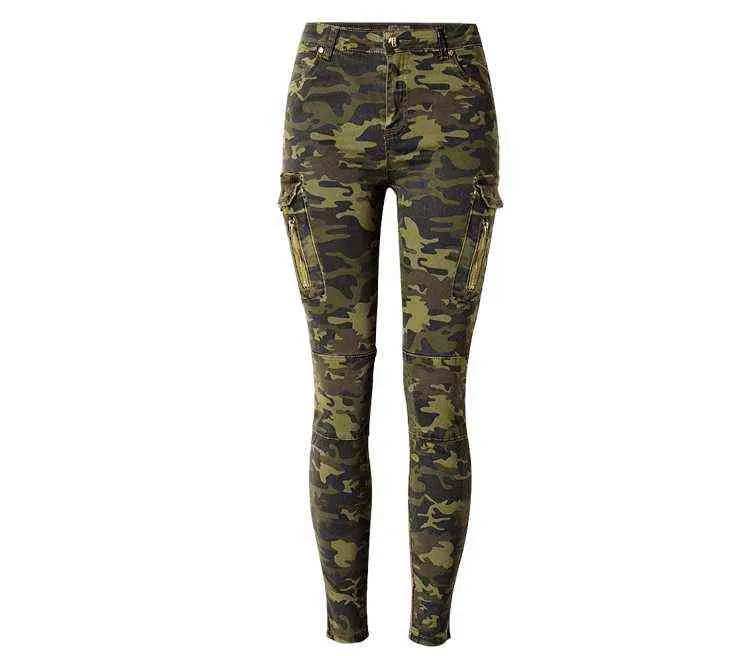 Camouflage Mid Rise Jogging Jeans för Kvinnor Sidofickor Slim Sträcka Skinny Jeans Kvinna Militär Push Up Denim Pencil Byxor Y220311