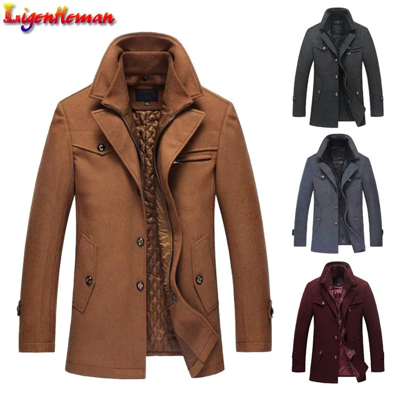 メンズカジュアルな暖かいアウタージャケットとコート男性ピーコート男性ブランド服m-4xl冬の男性の厚いコートスリムフィットジャケットVB518