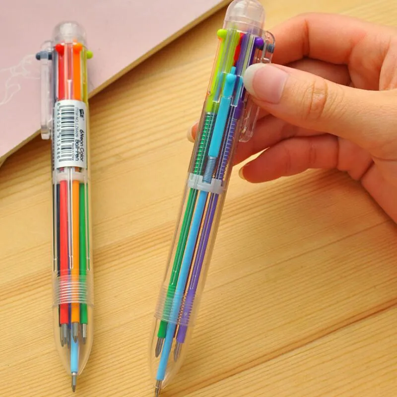 1 pcs 6 em 1 canetas coloridas novidade multicolor caneta esferográfica imprensa vermelho caneta multifunções de papelaria escola material lx3793