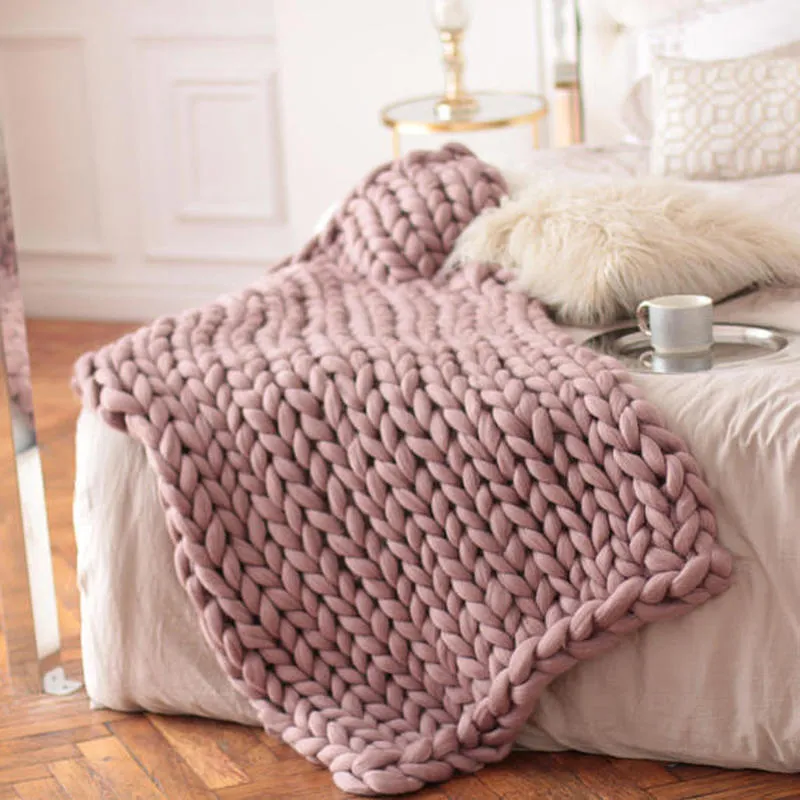 Fashion Hand Made Chunky Merino Wool Braided Blanket Thick Big