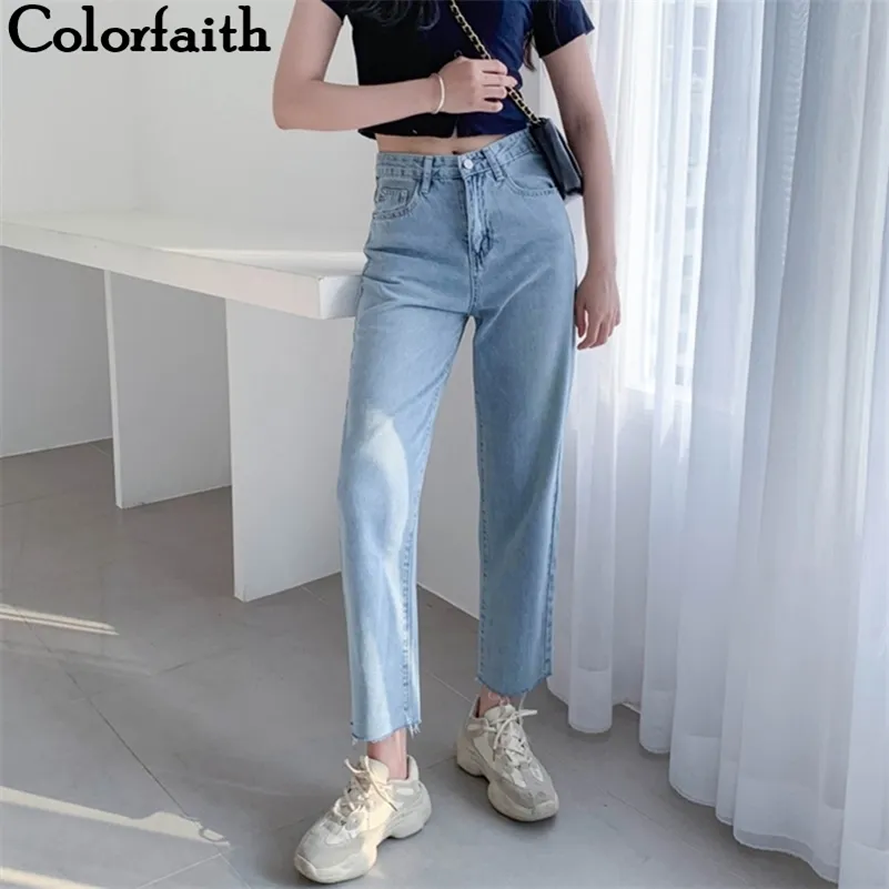 Colorfaith Damen-Jeans, lässig, gerade, hohe Taille, Hose für Damen, knöchellang, J8828, 210203