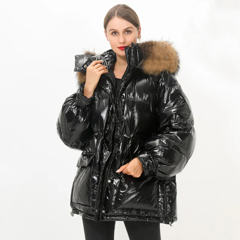 90% duvet de canard blanc veste 2020 grand naturel fourrure de raton laveur à capuche hiver vers le bas manteau femmes doudoune femme longue imperméable Parka LJ200929