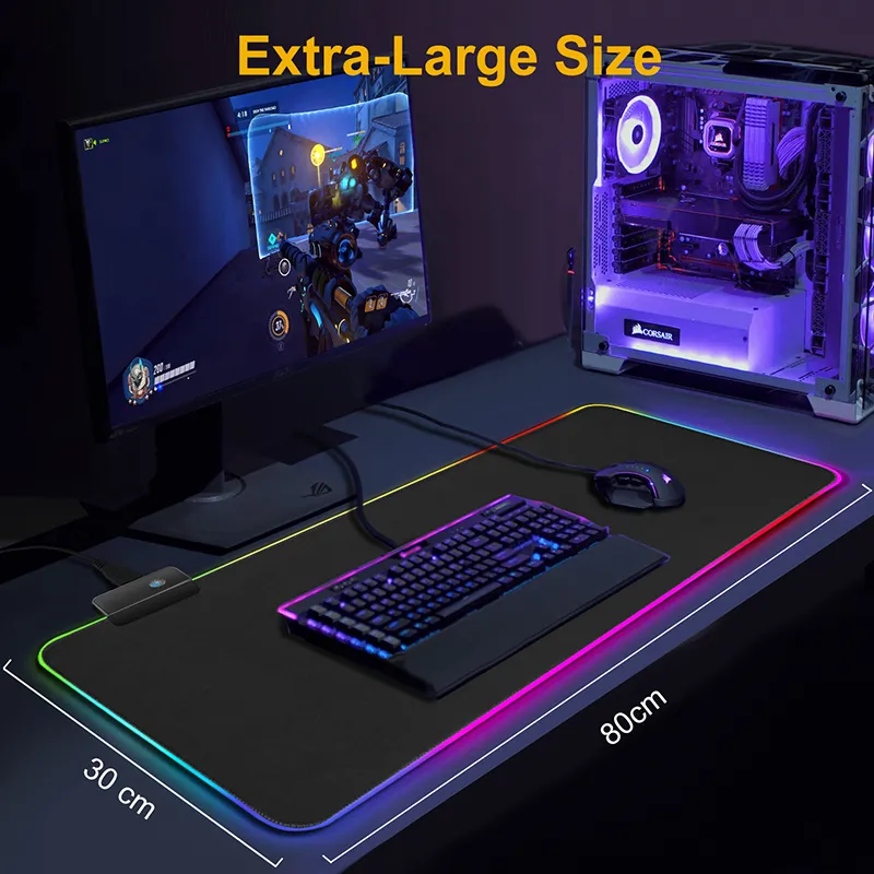 RGB Gaming Mouse Pad Pad Gamer Mousepad مع فاتحة مطاطية كبيرة بدون انزلاق حصيرة كبيرة من وسادات كبيرة