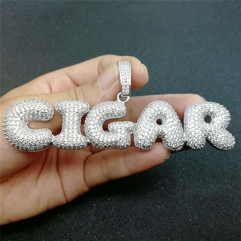 Men Women Bling Custom Name Necklace Gold Plated Ice Out Bling CZ Bubble Letter Pendant Necklace With 24inch Rope Chain From 11 89 DHgate