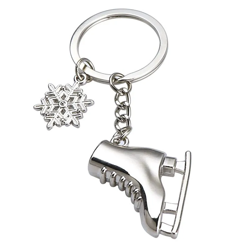 Creative Ski board Ice Skates Snowflake Pendant Key Ring Skating Key Chain Keychain Jewelry For Winter Gift