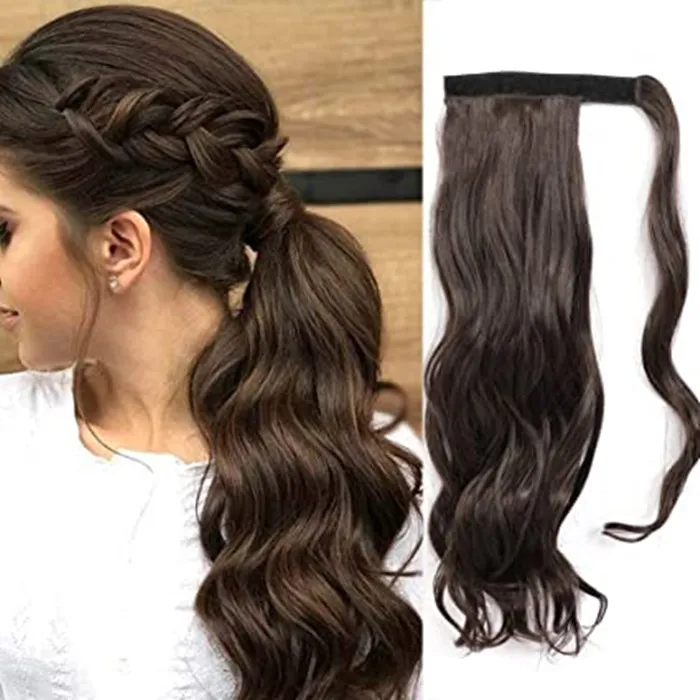 18 inch lange krullende golf clip in paardenstaart extensie voor zwarte vrouwen golvende menselijke wrap rond pony tail haarextensies trekkoord haarstukje