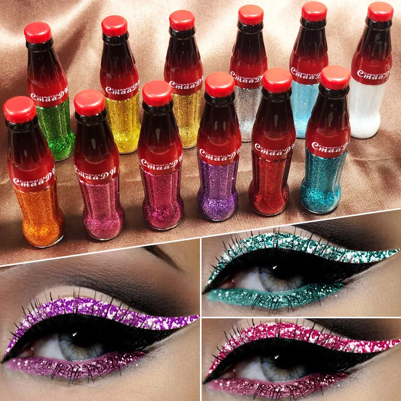 12 colori Eyeliner lucido Liquid Lasting Glitter Powder Waterproof Nature Trucco occhi Party Smoky Eyeliner non fiorito ad asciugatura rapida