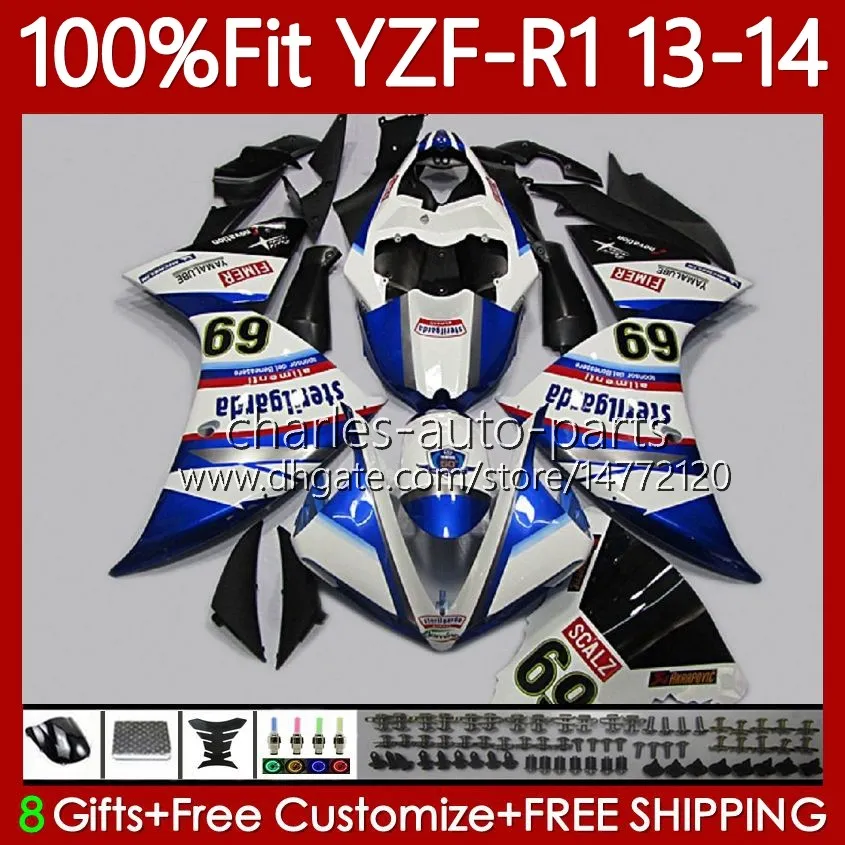 Белая голубая Blk Incoution Plown Code Codrace для Yamaha YZF-R1 YZF R 1 1000CC YZF1000 13-14 Bodys 97NO.123 YZF R1 1000 CC 2013-2014 YZFR1 13 14 YZF-1000 2013 2014 OEM обтекатель