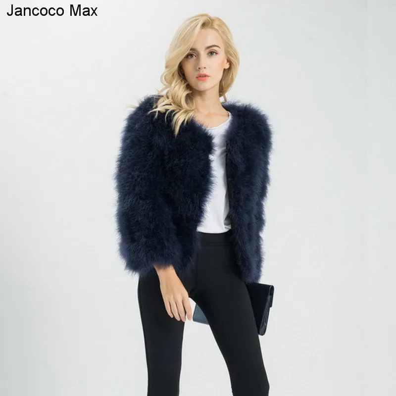 Women Fashion Fur Coats Winter Real Ostrich Fur Jackets Natural Turkey Feather Fluffy Outerwear Lady S1002 LJ201202