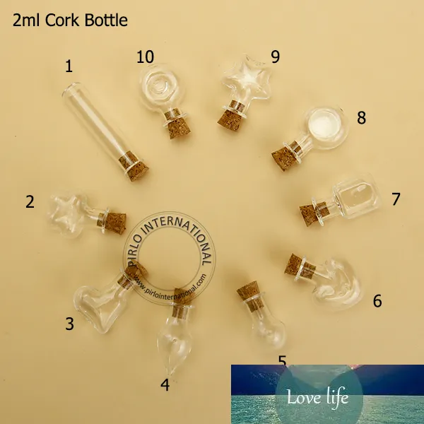 Mini bouteilles en verre transparent avec bouchons, 20x2ml, Mini flacons en verre faits à la main avec bouchon en liège décoratif, 10 modèles, offre spéciale