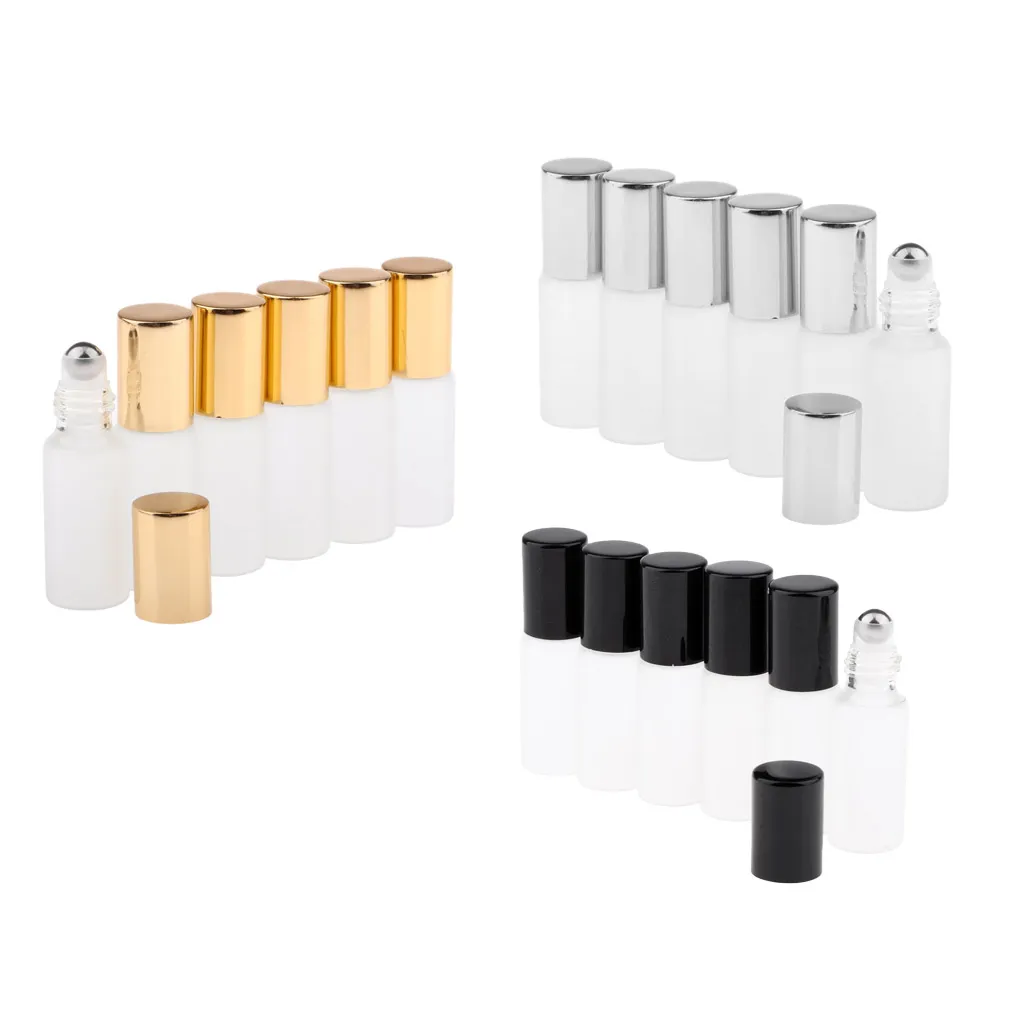 6x 5ml Empty Polished Glass Roller Bottle Roll On Cosmetic Perfume Container