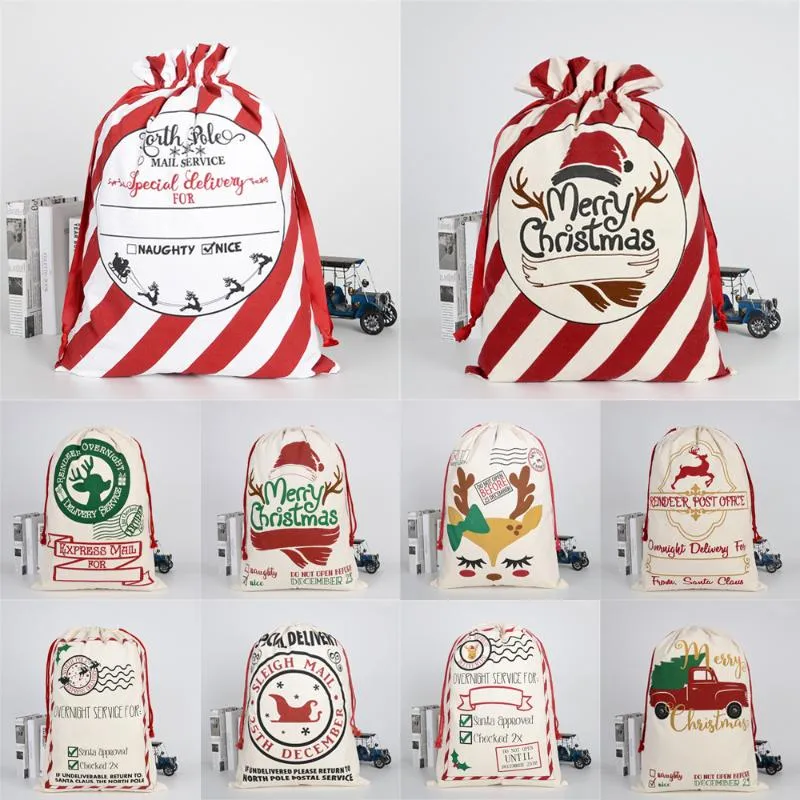Xmas stora julstrumpor säckar säckar hessian santa present säck dekoration väska godis nuvarande förvaring dragsko påse 11 stilar