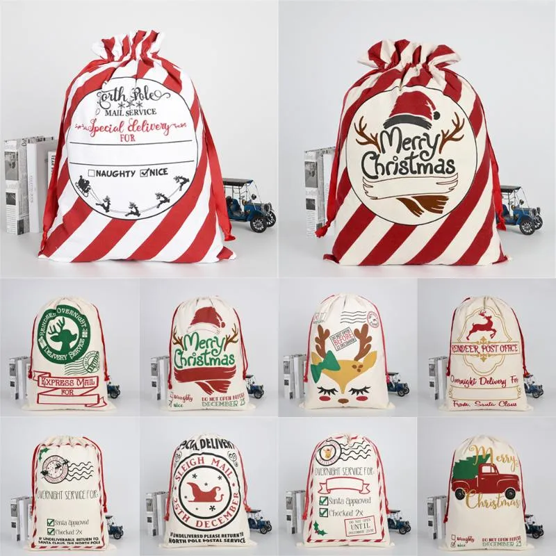 Xmas Large Christmas Stockings Bags Sacks Hessian Santa Gift Sack Decoration Bag Candy Present Storage Drawstring Bag 11 Styles