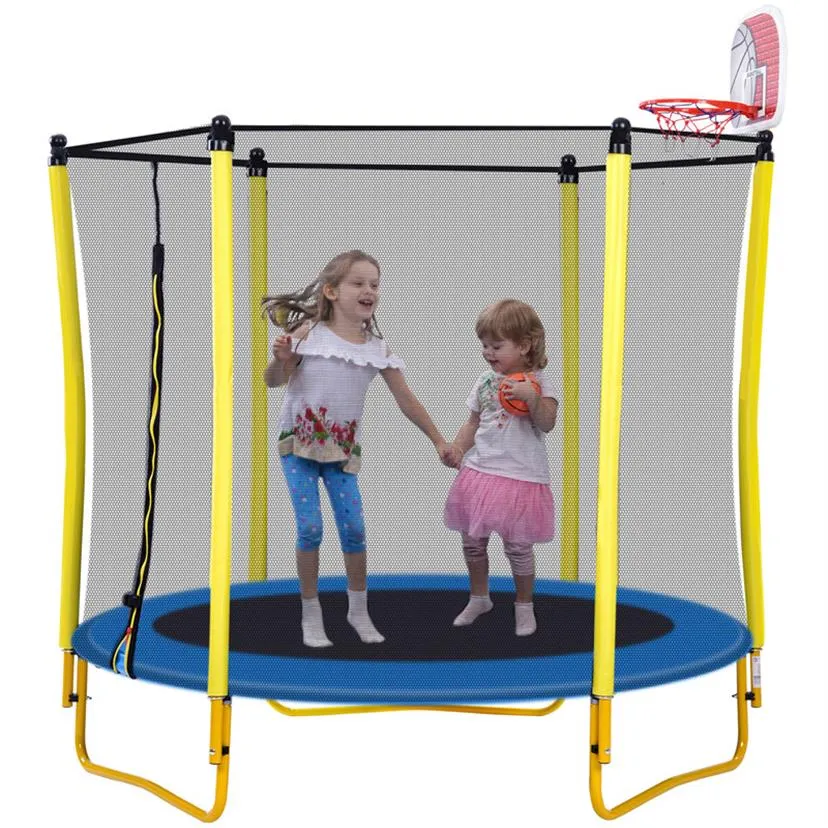 5.5FT Trampolines for Kids 65inch Outdoor & Indoor Mini Toddler Trampoline with Enclosure, Basketball Hoop and Ball Included a25