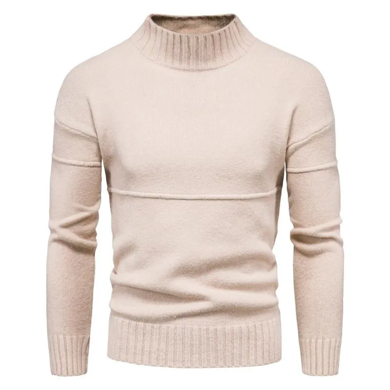 Mens Slim Fit Turtleneck Sweater Casual Cashmere Knitted Pullover Sweaters Men Solid Color Business Casual Knitwear Men Clothing