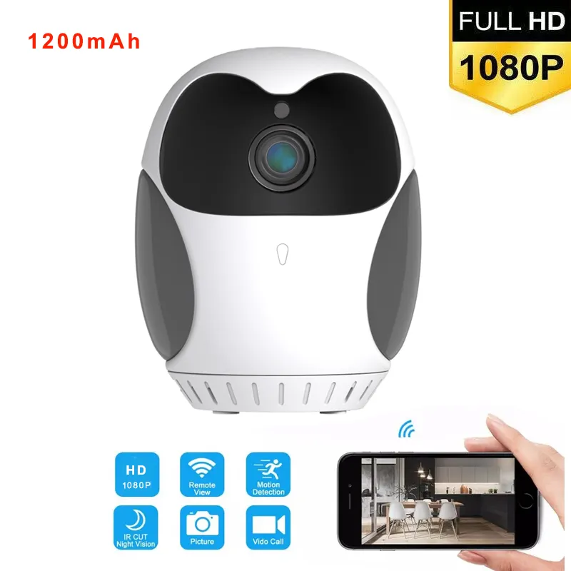 EG1 Rotación de 360 grados 1080P WiFi Mini cámara AI Detección de movimiento Micro videocámara Focal CCTV Securita Alarma remota Nanny Cam Soporte máximo 128G para seguridad en el hogar y la oficina