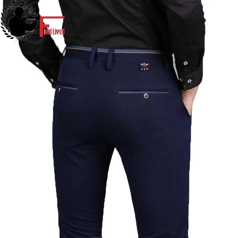 Men's Spring Non-Iron Business Chino Pants - Stretchy, Slim Fit, Elastic, Casual Black smart work trousers