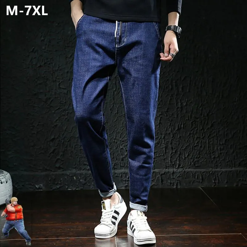 Jeans para hombres Hombres de gran tamaño Lápiz Pantalones negros Tallas grandes 6XL 7XL Pantalones de mezclilla azul Moda para hombre Ajuste regular Estiramiento Ropa grande grande