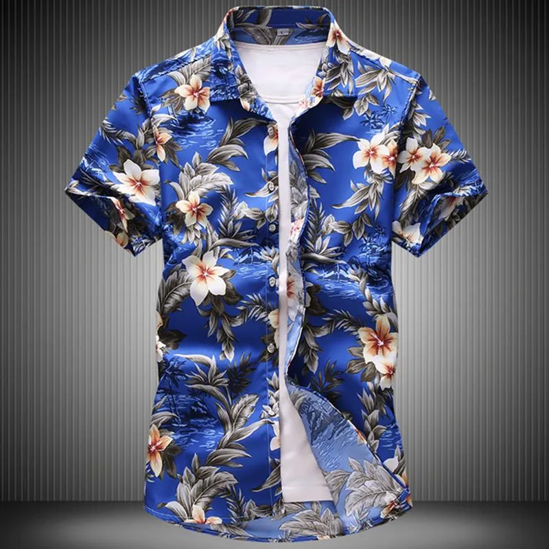 2021 Summer Shirts Fashion New Mens Casual Boutique Short Sleeve Floral Shirt / Male Beach Flower Print Shirts