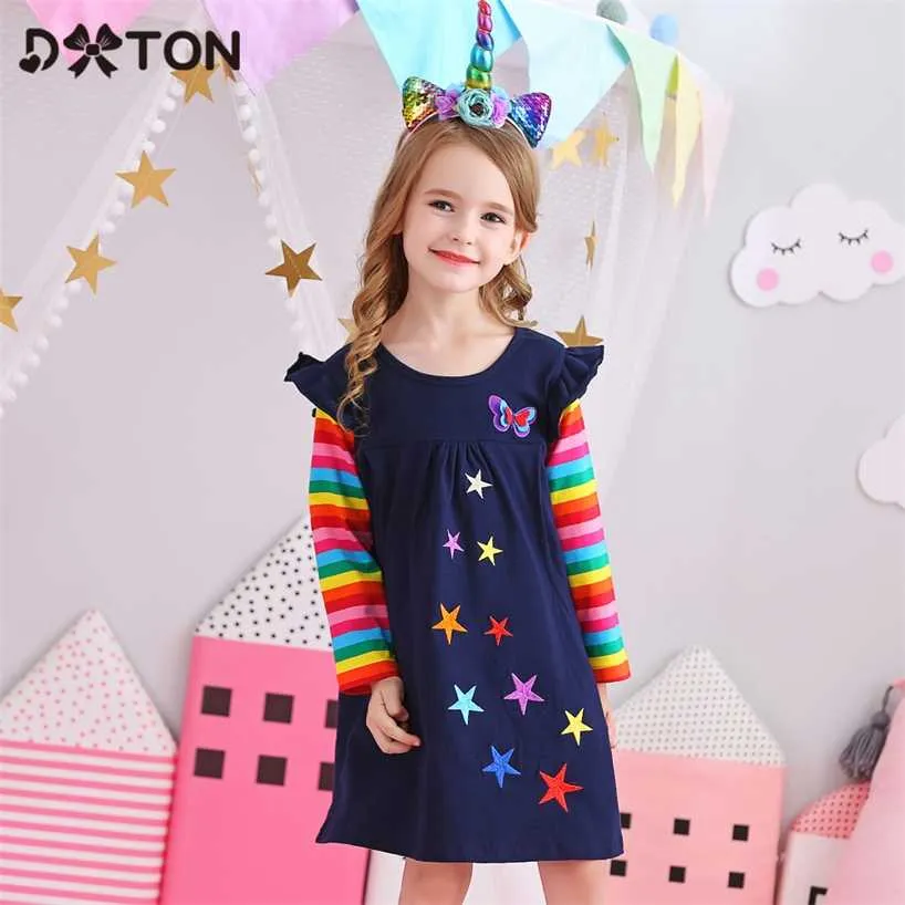 Dxton filles robe à manches longues enfants vêtements d'hiver arc-en-ciel enfants es papillon pour bébé fille vêtements 2-8 ans 220106