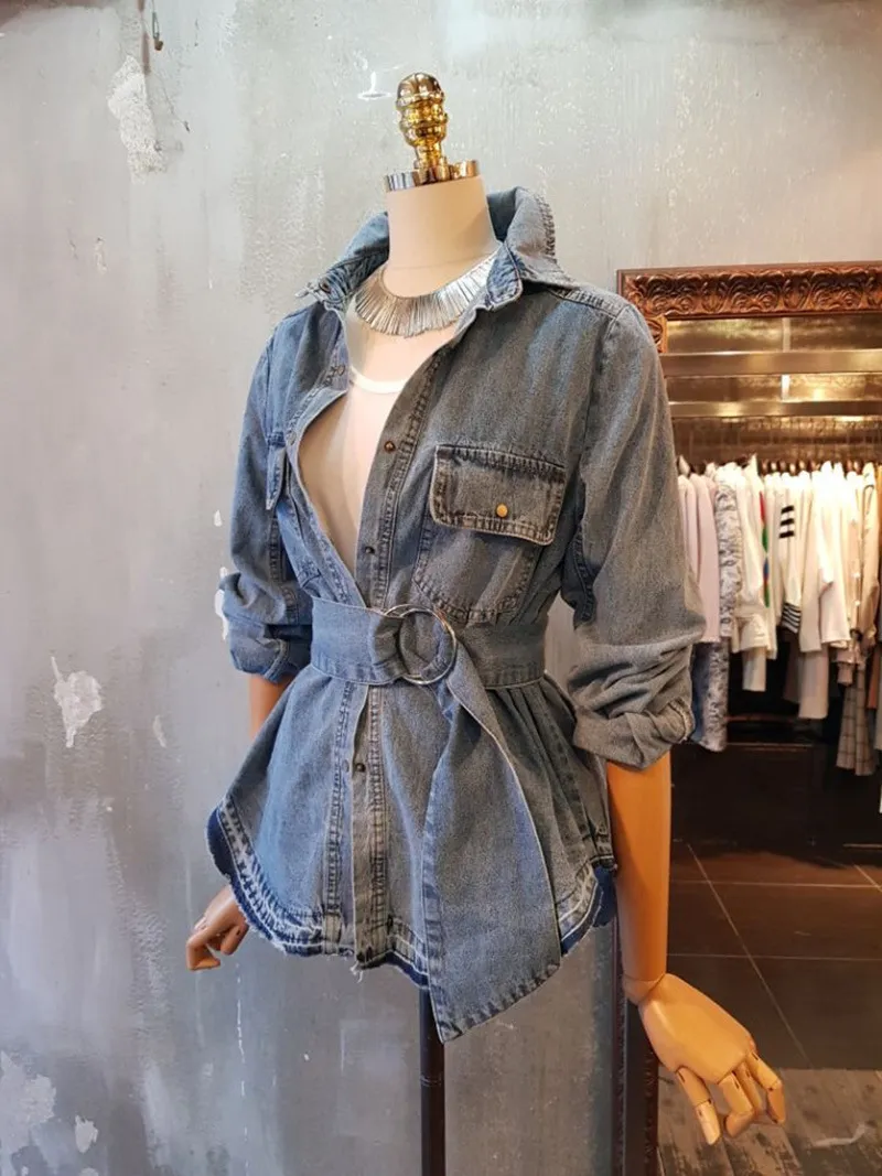 NEW! women winter jacket fashion brand style double breasted Denim Jacket coat/top quality belted slim fit cotton trench for women B6804F270