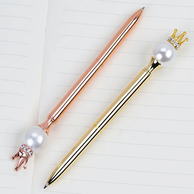 Stylo à bille en métal avec grosses perles colorées, cristal et diamant, fournitures d'écriture de bureau pour étudiants, vente en gros