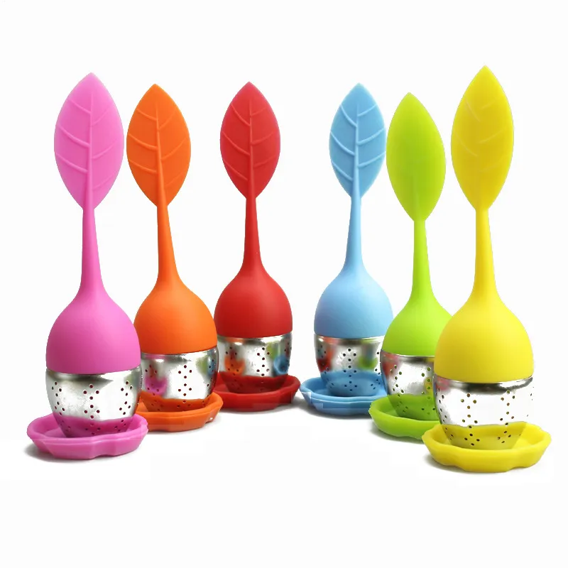 Silikon Teas Infuser Verktyg Creative Leaves Rostfritt Stål Tea Siljer Återanvändbar Filter Diffusor Hem Kök Tillbehör