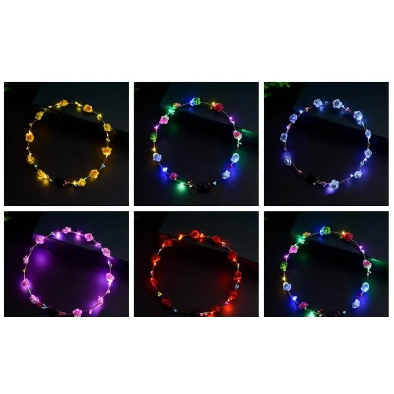 flashing led hairbands strings scrunchie glow flower crown headbands light party rave floral hair garland luminous hand decorative