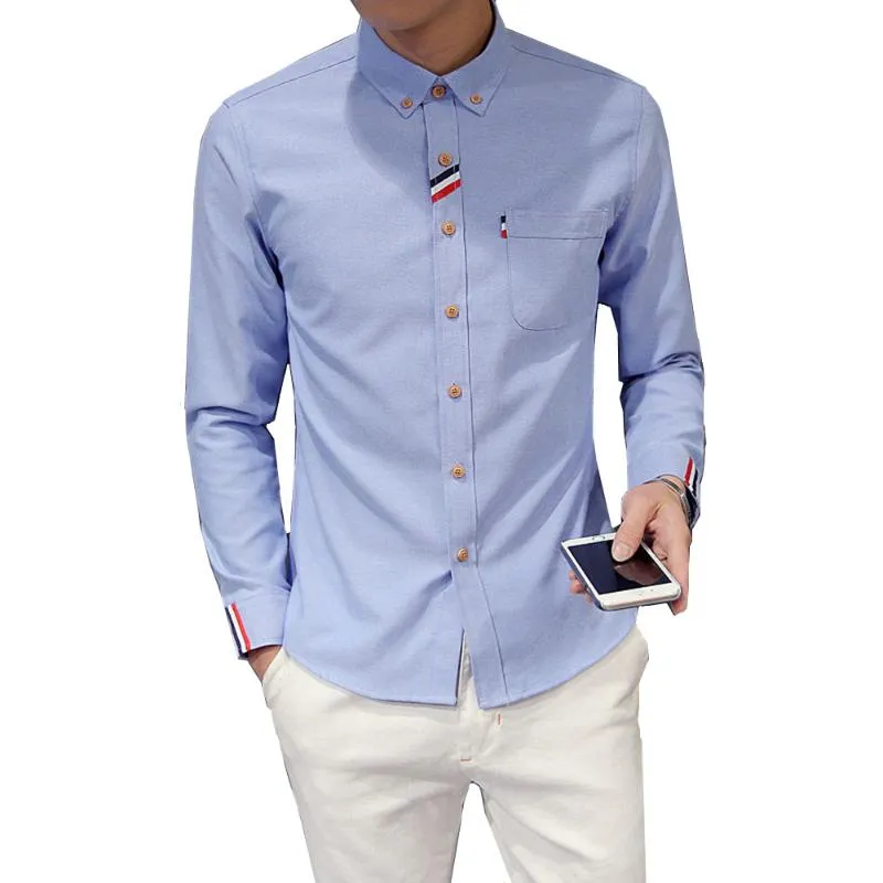 2020 nueva camisa de moda para hombre camisa de manga larga ajustada para hombre versi n coreana camisas de vestir oxford informales de Color