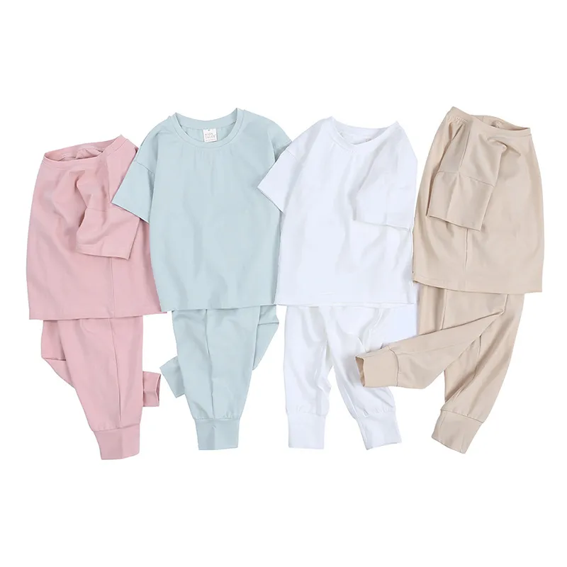 Pyjama-Kleidungsset für Babys, Jungen und Mädchen, für Kinder, Kleinkinder, eng anliegende Passform, Basic-Nachtwäsche aus Baumwolle für den Alltag