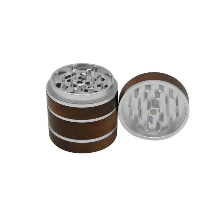 Walnut smoke grinder Aluminum alloy with wood smoking sharpener 63mm Four-layer High quality smokes pulverizer SN6193