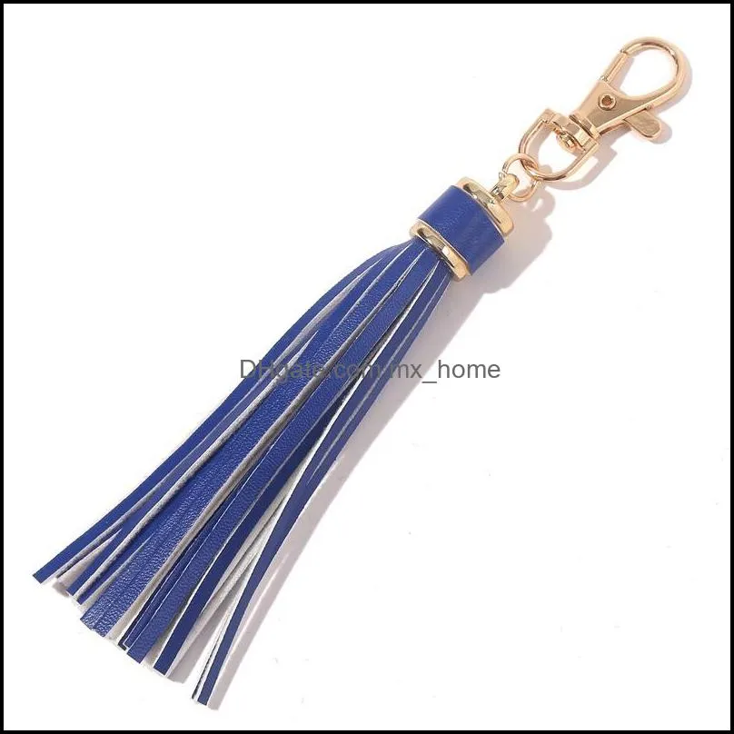 Factory Wholesale Designer Fashion Tassel Key Chain Women Cute Fringe Bag Accessory PU Leather Tassels Car Ring DIY