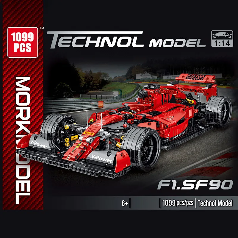 기술 시리즈 1100PCS 시뮬레이션 F1 레이싱 자동차 모델 빌딩 블록 크리에이터 도시 경주 자동차 벽돌 장난감 소년 키즈 크리스마스 선물 X0102