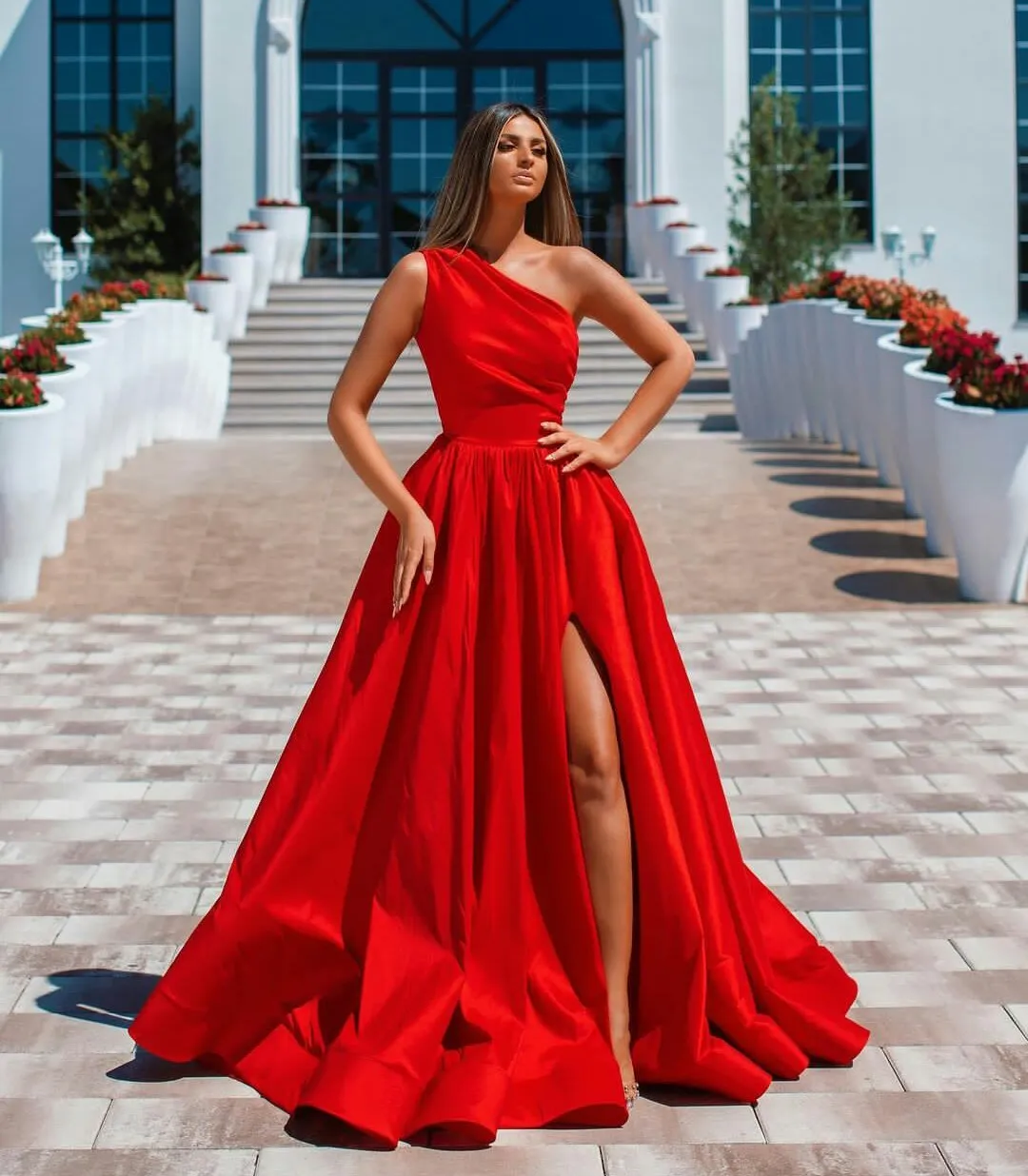 Elegant Red Evening Dresses 2020 A-Line / Princess Strapless Sleeveless  Beading Pearl Rhinestone Glitter Tulle Flower Sash Floor-Length / Long  Backless