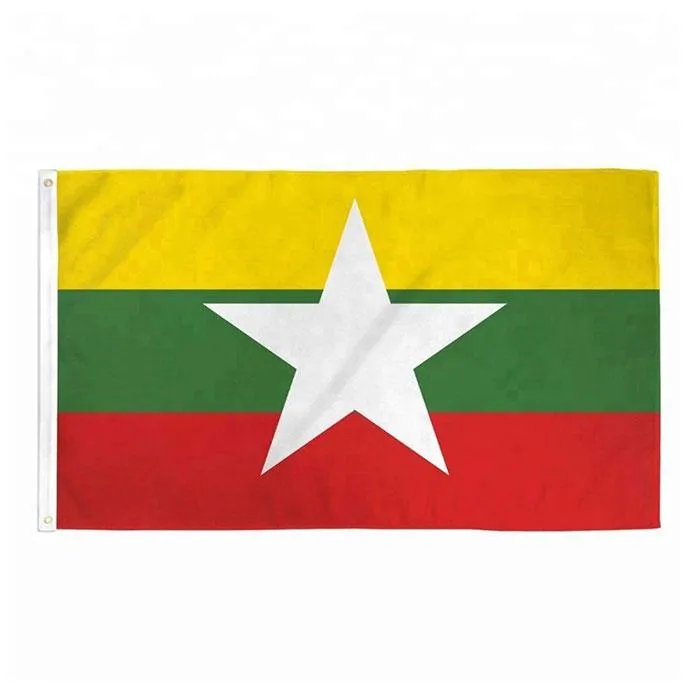 Myanmar Flag High Quality 3x5 ft 90x150cm Flaggor Festival Party Gift 100D Polyester Inomhus Utomhus Tryckta flaggor Banderoller