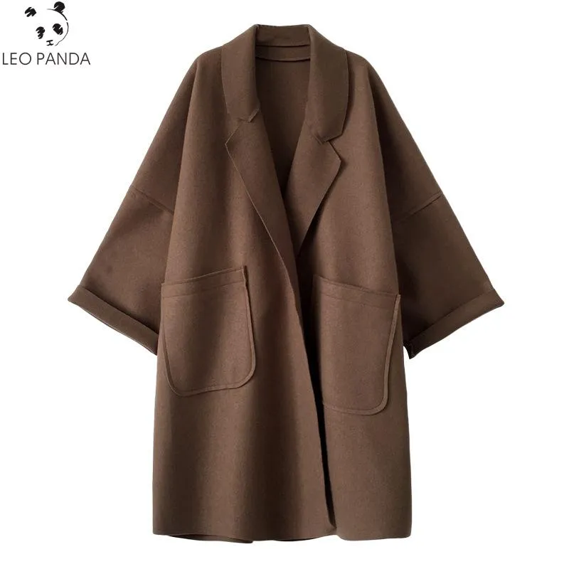 Übergroßen Mantel Weibliche 2021 Herbst Frauen Woolen Mantel Große Tasche frau Kamel Damen Lange Casual Lose plus größe Schwarz