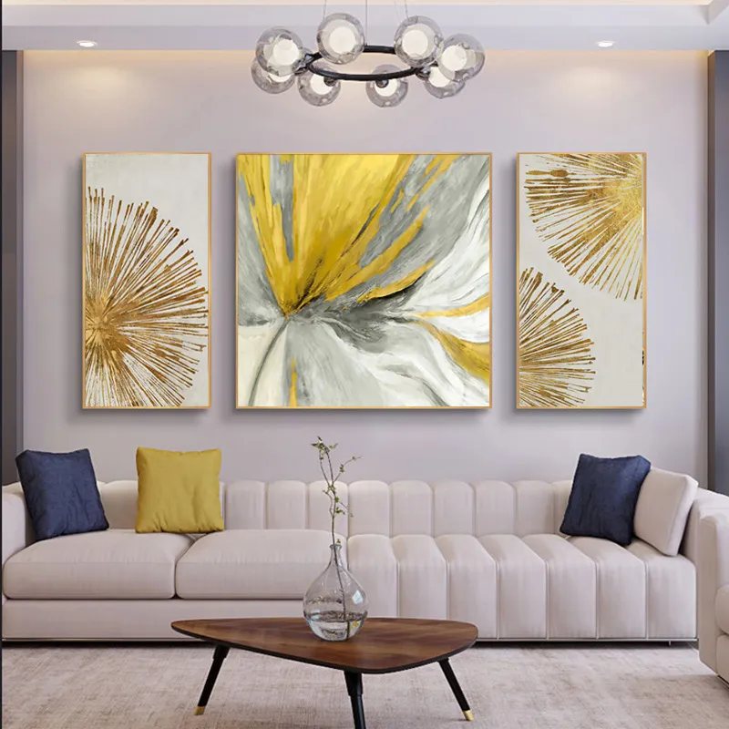 Impression de feuille d'or abstraite nordique toile photographique moderne imprimée peinture murale de salon intérieur