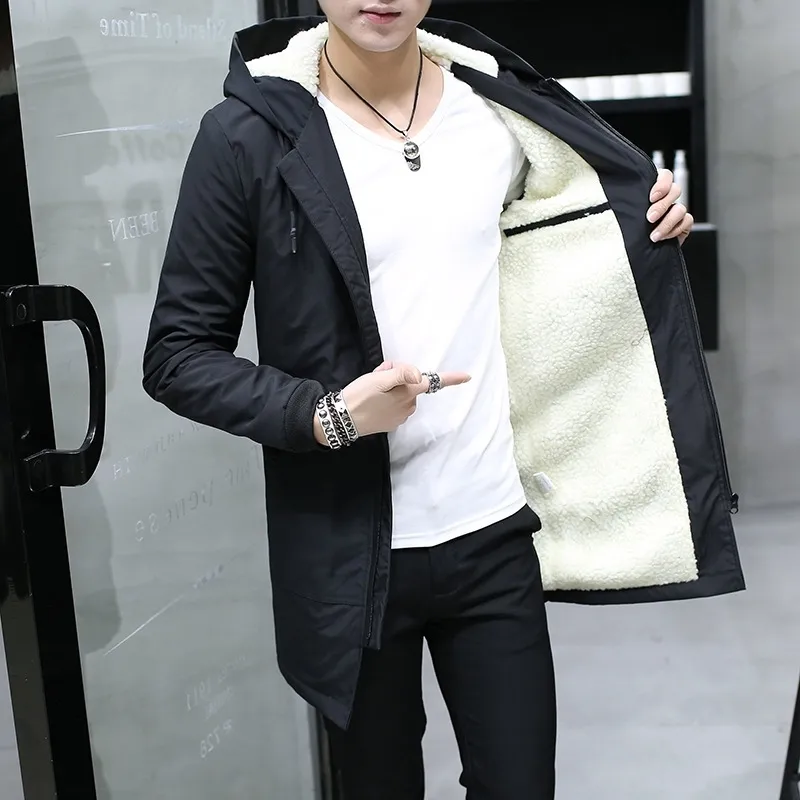 Giacca a vento da uomo lungo Parka con cappuccio coreano caldo anorak cappotto maschile in cotone abbigliamento maschile in pile giacca invernale da uomo 201104