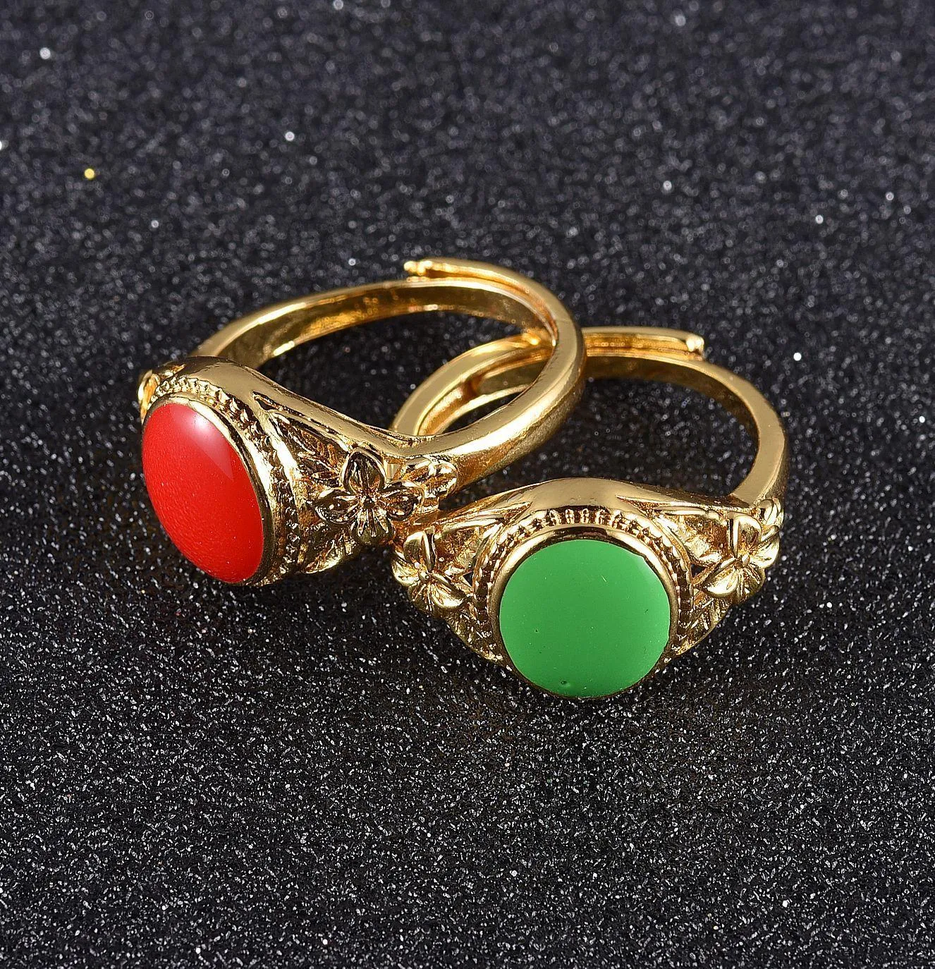 Vintage Wedding Ring for Women Luxury Color Sand Gold Ring Round Acrylic Stone Rings