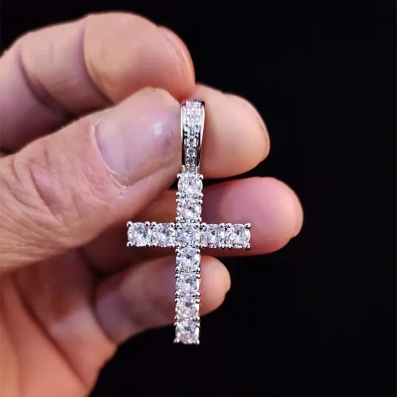 Colliers pendentifs hommes femmes Hip Hop collier croix avec chaîne de tennis en zircon de 4 mm glacé Bg HipHop bijoux cadeau de mode_voghion.com