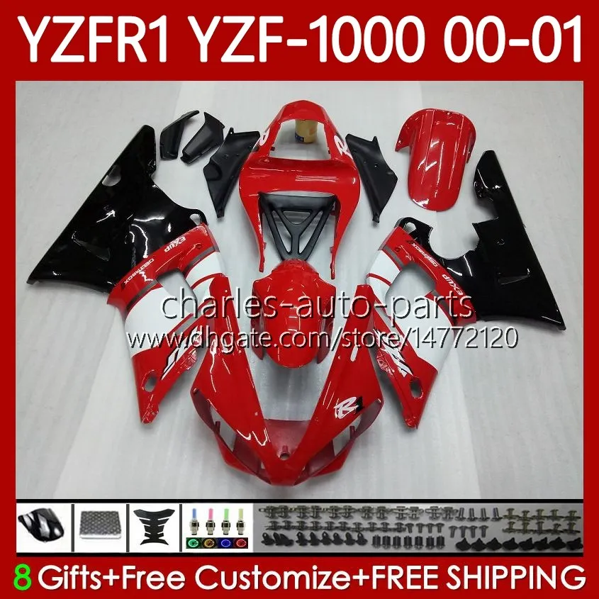 Motorcykelkroppar för Yamaha YZF-R1 YZF-1000 YZF R 1 1000 CC 00-03 Bodywork 83No.2 YZF R1 1000cc YZFR1 00 01 02 03 YZF1000 2000 2001 2002 2003 OEM Fairing Kit Stock Red